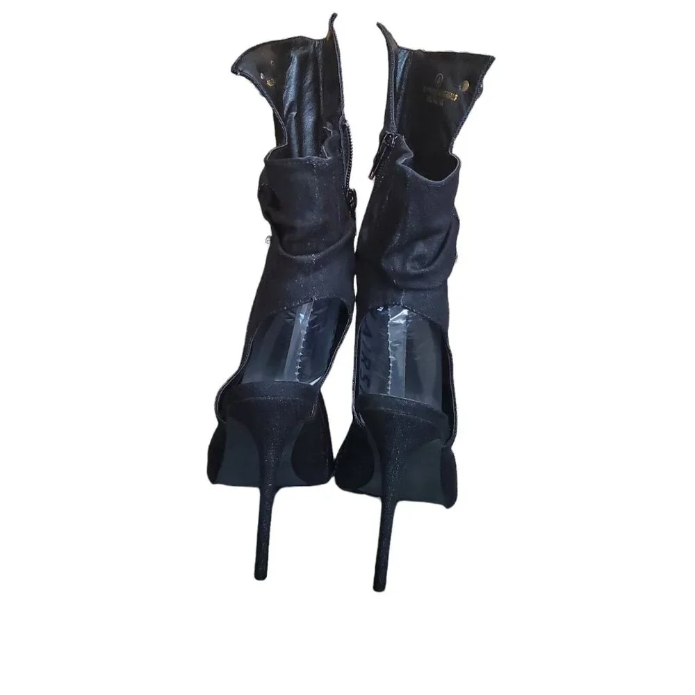 Liliana womens ankle booties Black Studded Peep Toe zipper closure high‎ Sz 7.5